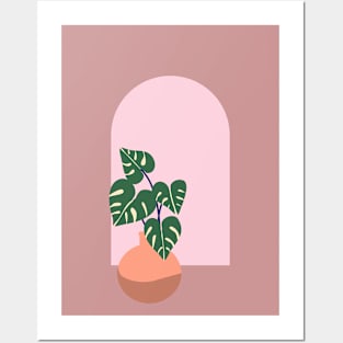 Monstera plant and arched window - earthy Posters and Art
